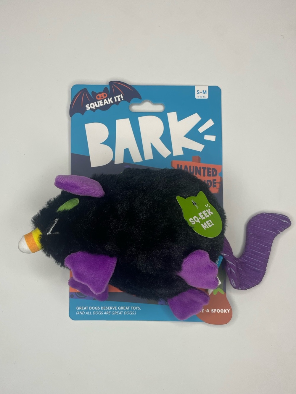 Bark Haunted Bat Plush Dog Toy - Black & Purple